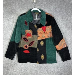 Vintage Allure Patchwork Colorblock Beaded Tapestry Jacket Womens‎ Large Floral